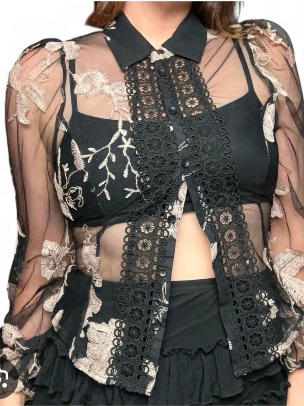 Peach sheer floral embroidered boutique blouse